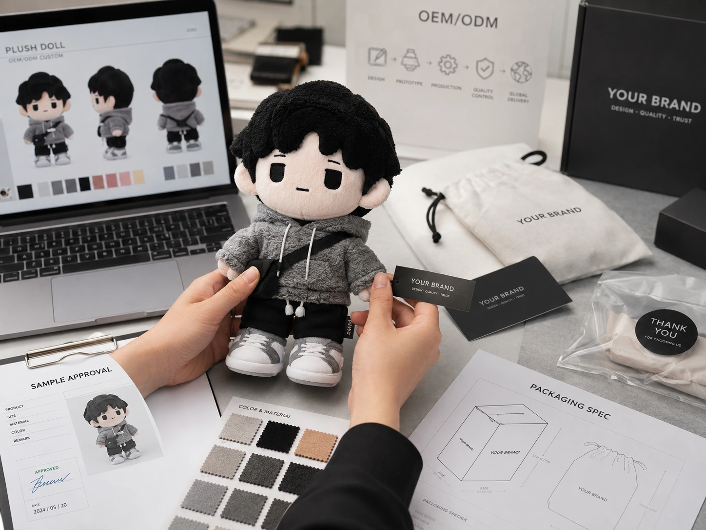 Custom plush toy quality control and packaging review for OEM wholesale production