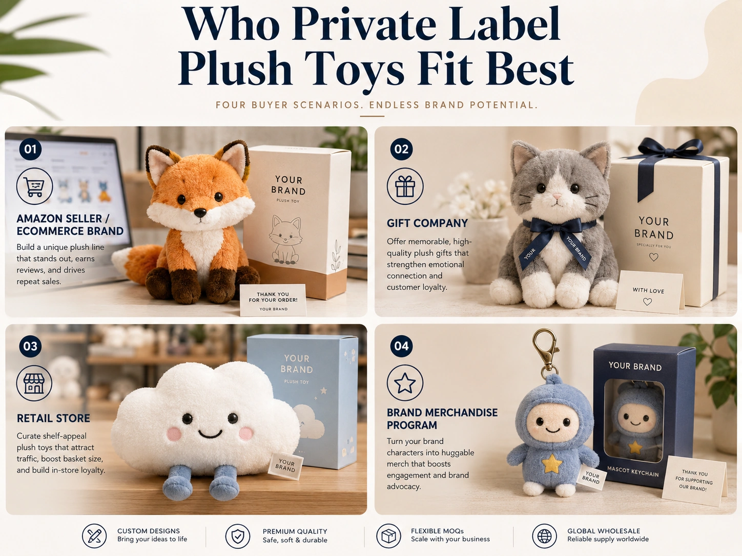 Private label plush toys for Amazon sellers ecommerce brands gift companies retailers and brand merchandise programs